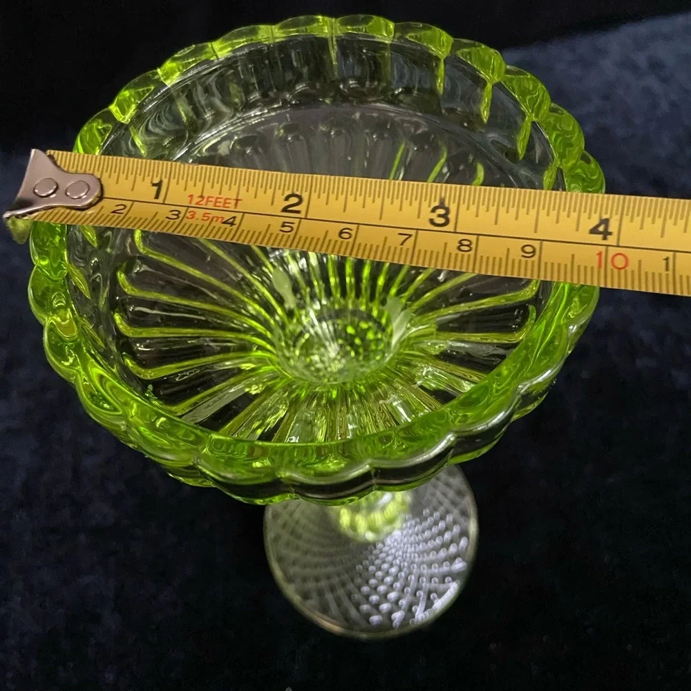 Stunning Vintage Lime Green Pressed Glass Candleholder for both Taper or Pillar